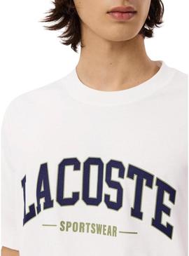 Camiseta Lacoste com logótipo desportivo branco para homem.