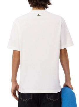 Camiseta Lacoste com logótipo desportivo branco para homem.