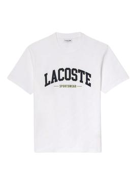 Camiseta Lacoste com logótipo desportivo branco para homem.