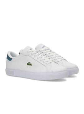 Tênis Lacoste Powercourt branco de couro para homem.