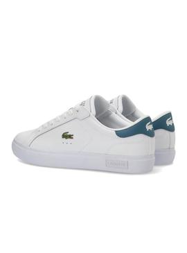 Tênis Lacoste Powercourt branco de couro para homem.