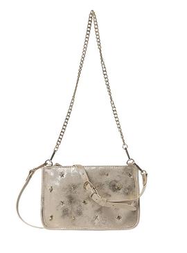 Bolsa Mayoral metálica com tachas douradas para menina.