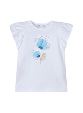 Camiseta Mayoral flor relevo branco para menina