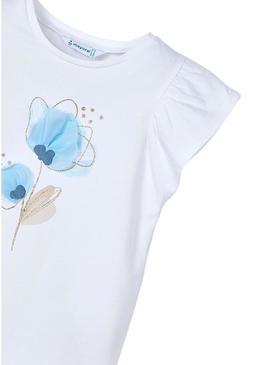 Camiseta Mayoral flor relevo branco para menina