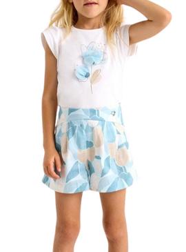 Camiseta Mayoral flor relevo branco para menina
