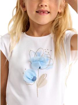 Camiseta Mayoral flor relevo branco para menina