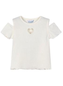 Camiseta Mayoral cortada em beige para menina
