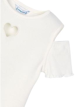 Camiseta Mayoral cortada em beige para menina