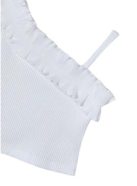 Top assimétrico branco com babados para menina.