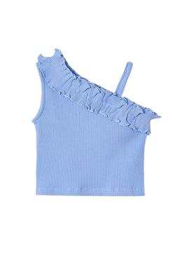 Top Mayoral assimétrico com babado azul para menina.