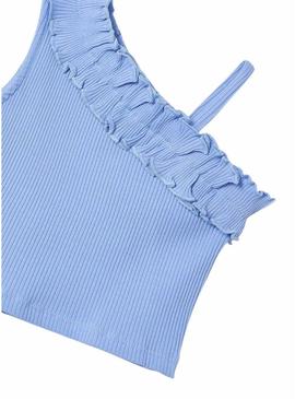 Top Mayoral assimétrico com babado azul para menina.