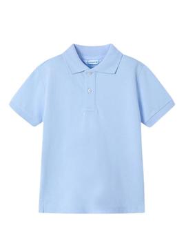 Polo básico azul de granito para crianças.