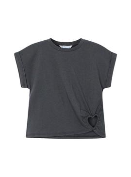 Camiseta Mayoral coração cinza para menina