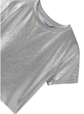Camisa metálica Mayoral em malha canelada prateada para meninas