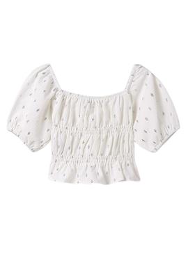 Top franzido de babado branco para menina.