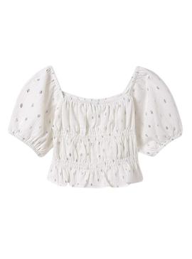 Top franzido de babado branco para menina.