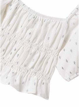 Top franzido de babado branco para menina.