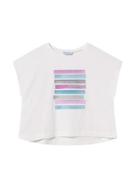 Camiseta Mayoral gráfica branca para menina.