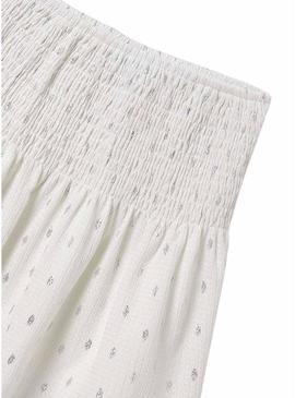 Saia Mayoral estampada em tecido de bambula branca para menina.