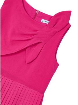 Vestido Mayoral longo plissado laço rosa para menina