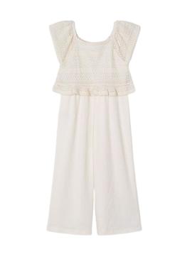 Overall Mayoral combinado crochê bege para menina.