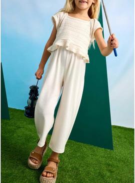 Overall Mayoral combinado crochê bege para menina.