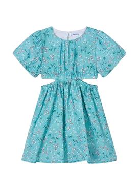 Vestido Mayoral com aberturas estampadas em azul para menina.
