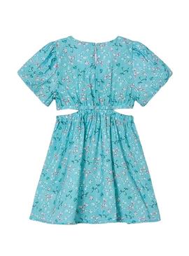 Vestido Mayoral com aberturas estampadas em azul para menina.