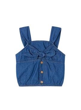 Top de gola fluida em denim para menina