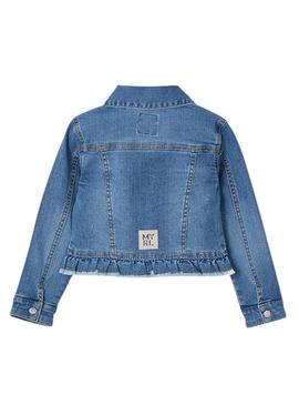 Jaqueta jeans Mayoral azul médio com babados para menina.
