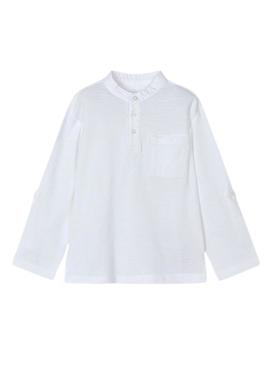 Polo infantil de manga larga com gola mao branco