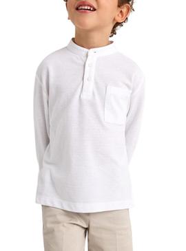 Polo infantil de manga larga com gola mao branco