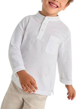 Polo infantil de manga larga com gola mao branco