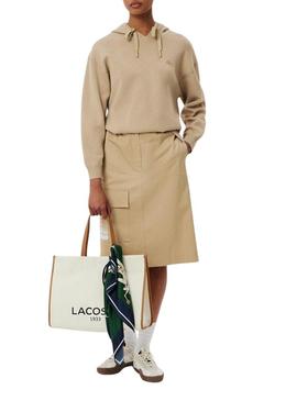 Bolsa Lacoste tote de lona bege grande.