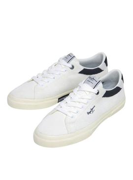 Tênis Pepe Jeans Kenton Knit branco para homem.