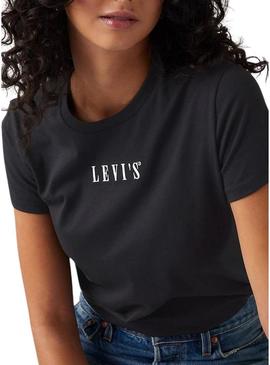 Camiseta Levi's The Perfect Tee Serif preta para mulher.