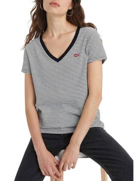 Camiseta Levi's Perfect V Neck listrada para mulher.