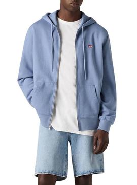 Camisola Levis Zip Up azul para homens.