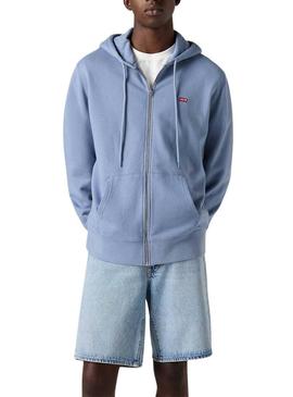 Camisola Levis Zip Up azul para homens.