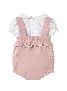 Conjunto Mayoral macacão de tricô e blusa para recém-nascido