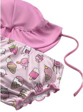 Conjunto Mayoral 3 peças de banho rosa para bebê.