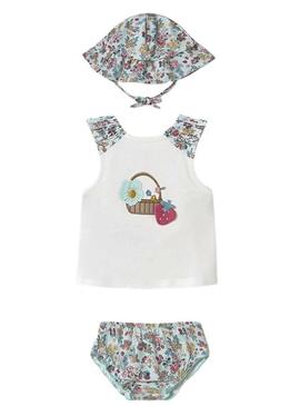 Conjunto Mayoral 3 peças banheiro flores para bebê
