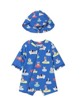 Macacão Mayoral banho com touca azul recém-nascido