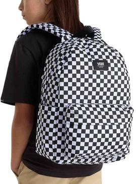 Mochila Vans Old Skool Grom Check preta para crianças.