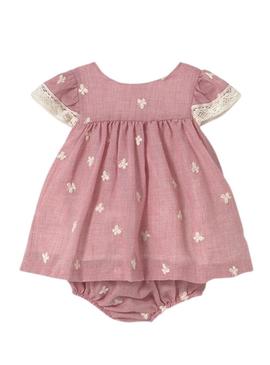 Vestido Mayoral com calcinha bordada cor-de-rosa bebê.