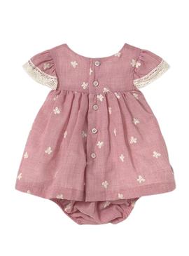 Vestido Mayoral com calcinha bordada cor-de-rosa bebê.