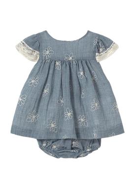 Vestido Mayoral com cueca bordado azul bebê