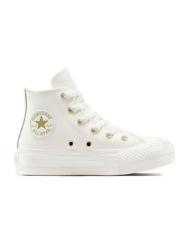 Sapatilhas Converse Chuck Taylor All Star EVA Lift em couro branco para mulher.