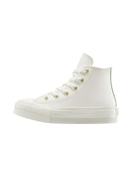 Sapatilhas Converse Chuck Taylor All Star EVA Lift em couro branco para mulher.