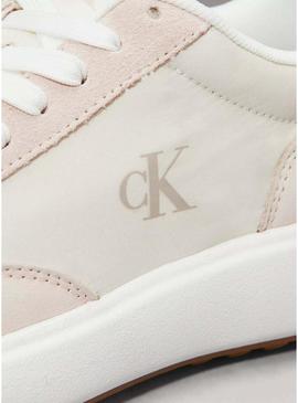 Tênis Calvin Klein Runner Mix bege para mulher.